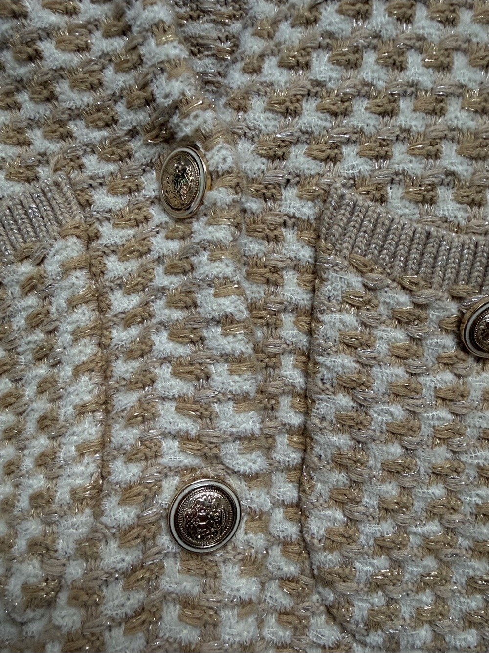 Ann Taylor Beige and White Tweed Short-Sleeve Knit Cardigan - Picture 3 of 4